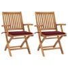 vidaXL Chaises de jardin lot de 2 coussins rouge bordeaux Teck massif
