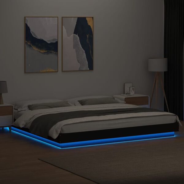 vidaXL Cadre de lit avec lumi&egrave;res LED sans matelas noir 200x200 cm