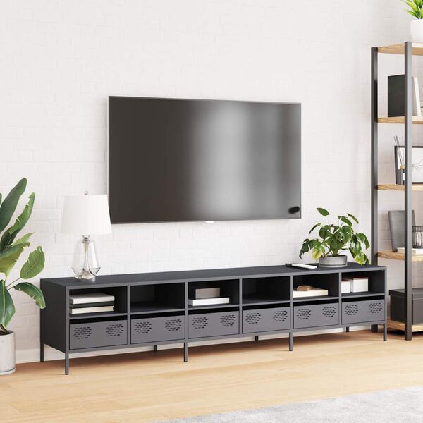 vidaXL Meuble TV anthracite 202x39x43,5 cm acier lamin&eacute; &agrave; froid