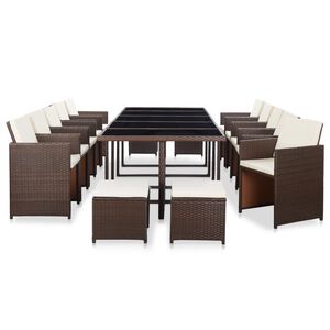 vidaXL Ensemble &agrave; manger d'ext&eacute;rieur 15 pcs avec coussins rotin Marron