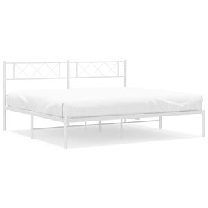 vidaXL Cadre de lit m&eacute;tal sans matelas et t&ecirc;te de lit blanc 200x200 cm