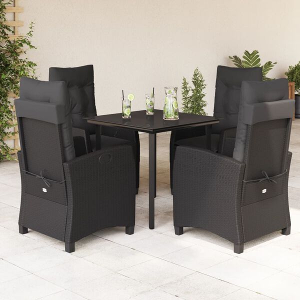 vidaXL Ensemble &agrave; manger de jardin coussins 5pcs Noir R&eacute;sine tress&eacute;e