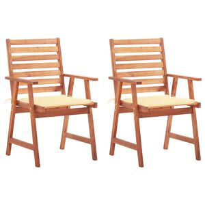 vidaXL Chaises &agrave; manger d'ext&eacute;rieur lot de 2 et coussins Acacia massif