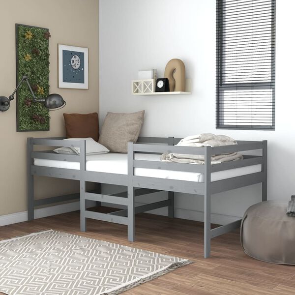 vidaXL Lit mi-haut avec matelas 90x200 cm Gris Bois de pin massif