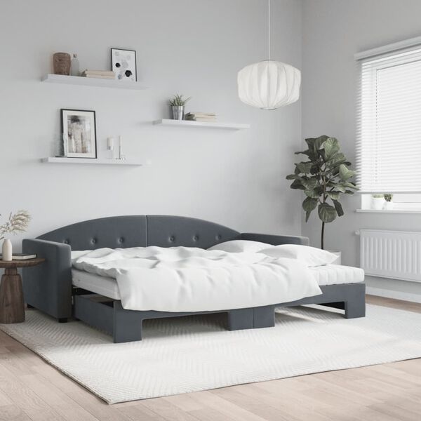 vidaXL Lit de jour avec gigogne et matelas gris foncé 90x200cm velours