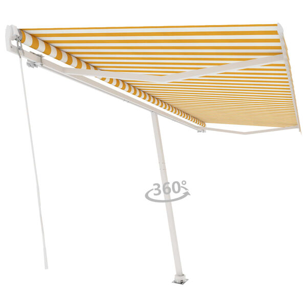 vidaXL Auvent manuel r&eacute;tractable sur pied 500x350 cm Jaune/Blanc