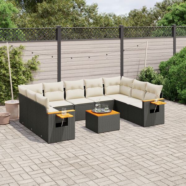 vidaXL Salon de jardin 10 pcs avec coussins noir r&eacute;sine tress&eacute;e