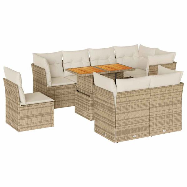 vidaXL Salon de jardin avec coussins 9 pcs beige r&eacute;sine tress&eacute;e