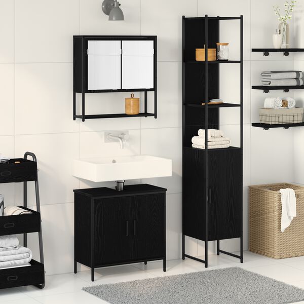 vidaXL Ensemble de mobilier de salle de bain avec &eacute;tag&egrave;re 3 pcs Noir