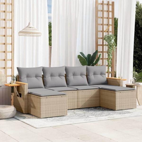 vidaXL Salon de jardin avec coussins 6 pcs beige r&eacute;sine tress&eacute;e