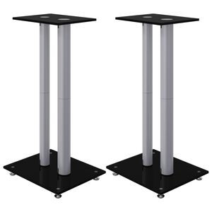 vidaXL Supports de haut-parleurs 2 pcs noir/argent&eacute; 2 piliers