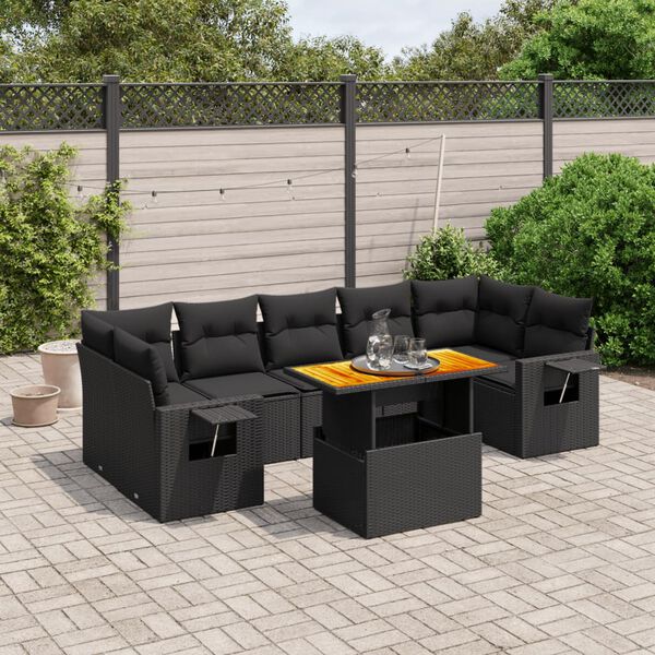 vidaXL Salon de jardin 8 pcs avec coussins noir r&eacute;sine tress&eacute;e