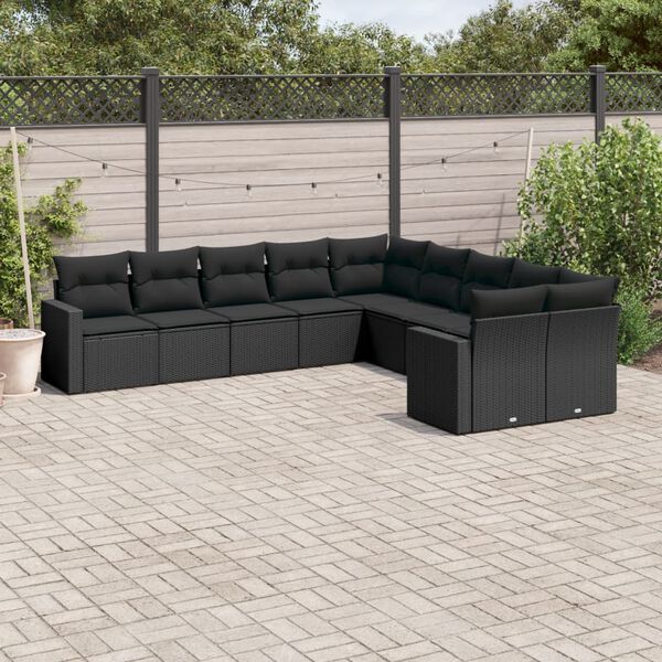 vidaXL Salon de jardin 10 pcs avec coussins noir r&eacute;sine tress&eacute;e