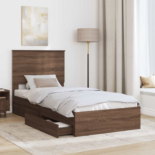 vidaXL Lit de Rangement Ch&ecirc;ne brun 100 x 200 cm Bois d'ing&eacute;nierie