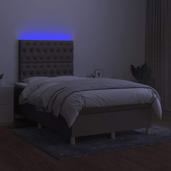 vidaXL Sommier &agrave; lattes de lit matelas et LED taupe 120x190 cm tissu