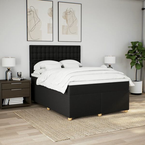 vidaXL Sommier &agrave; lattes de lit avec matelas Noir 140x190 cm Tissu