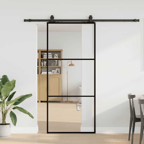 vidaXL Porte coulissante kit de quincaillerie noir 90x205 cm verre ESG