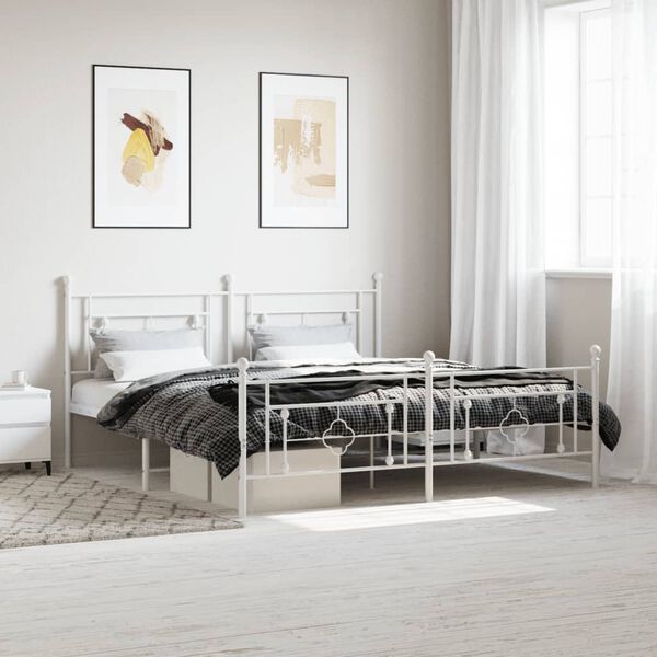 vidaXL Cadre de lit métal sans matelas et pied de lit blanc 180x200 cm