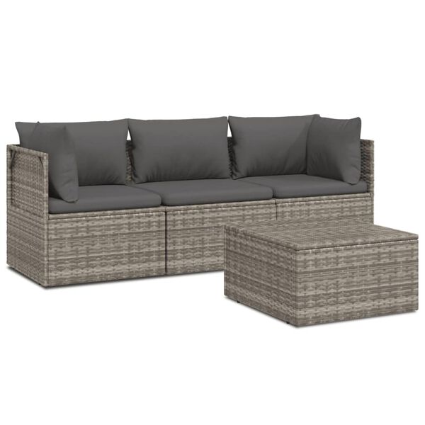 vidaXL Salon de jardin 4 pcs avec coussins Gris R&eacute;sine tress&eacute;e