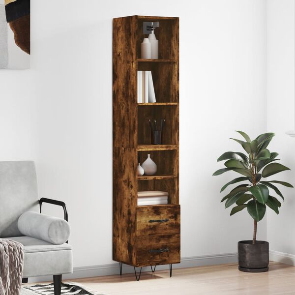 vidaXL Buffet haut Ch&ecirc;ne fum&eacute; 34,5x34x180 cm Bois d'ing&eacute;nierie