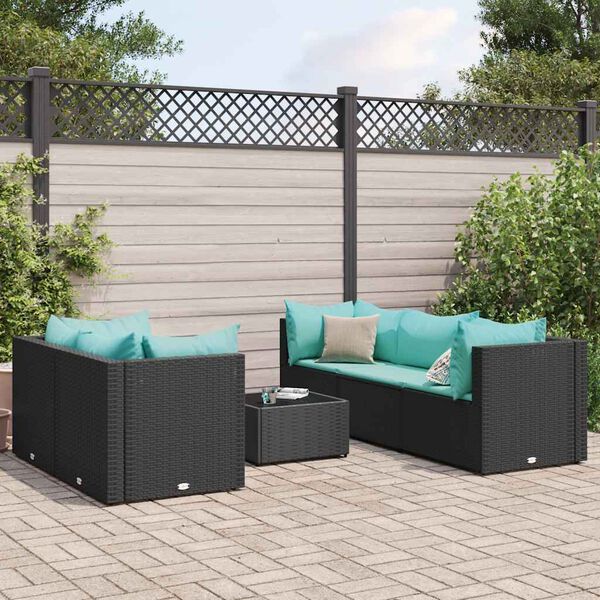 vidaXL Salon de jardin 6 pcs avec coussins Noir Résine tressée