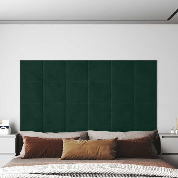 vidaXL T&ecirc;te de lit murale 12 pcs Vert fonc&eacute; 30 x 30 cm Velours