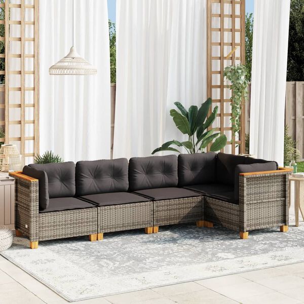vidaXL Salon de jardin 5 pcs avec coussins gris r&eacute;sine tress&eacute;e