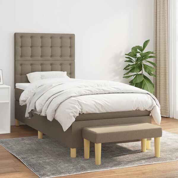 vidaXL Sommier &agrave; lattes de lit avec matelas Taupe 90x200 cm Tissu