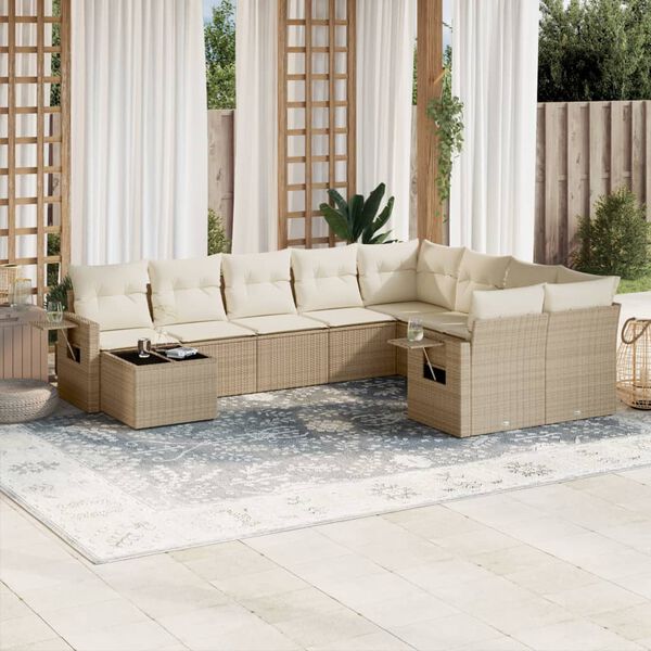 vidaXL Salon de jardin avec coussins 10 pcs beige r&eacute;sine tress&eacute;e