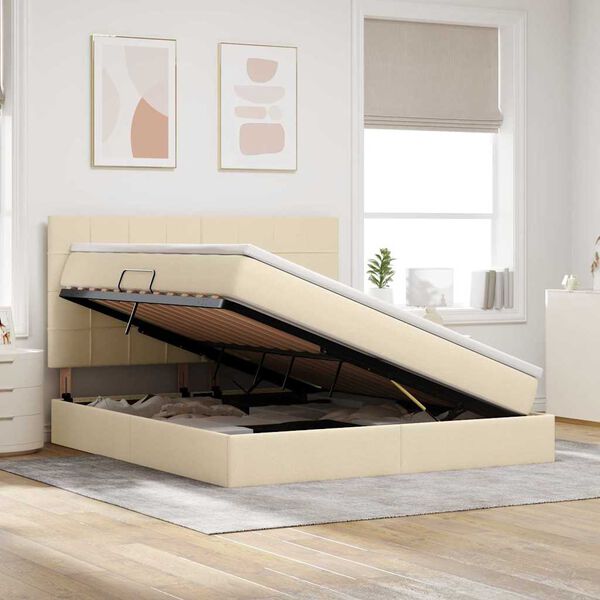 vidaXL Lit avec rangement et LED avec LED Cr&egrave;me 160 x 200 cm Polyester