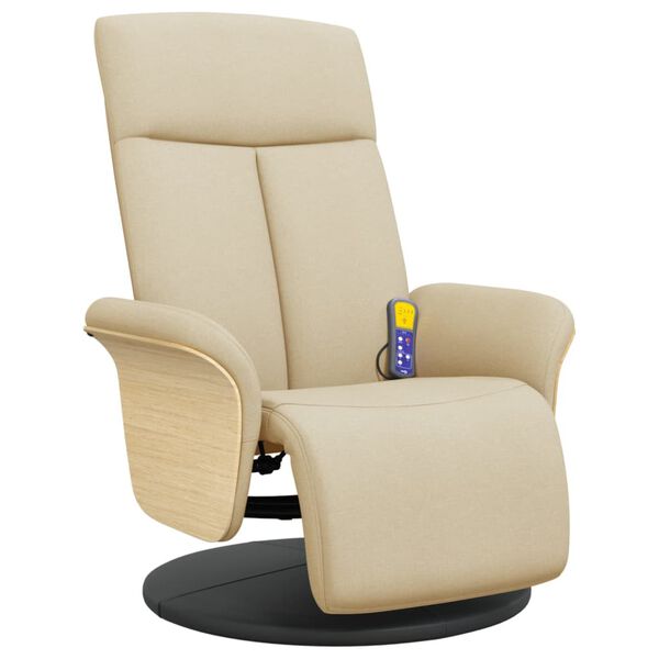 vidaXL Fauteuil inclinable de massage avec repose-pieds cr&egrave;me tissu