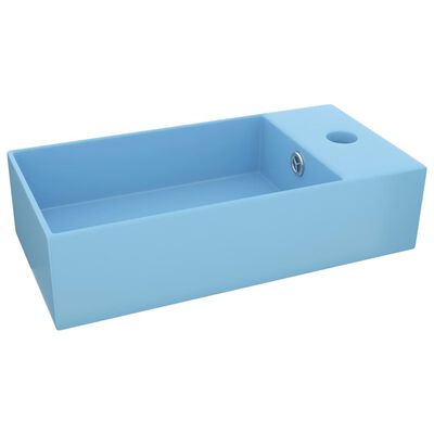vidaXL Lavabo de salle de bain avec trop-plein Céramique Bleu clair