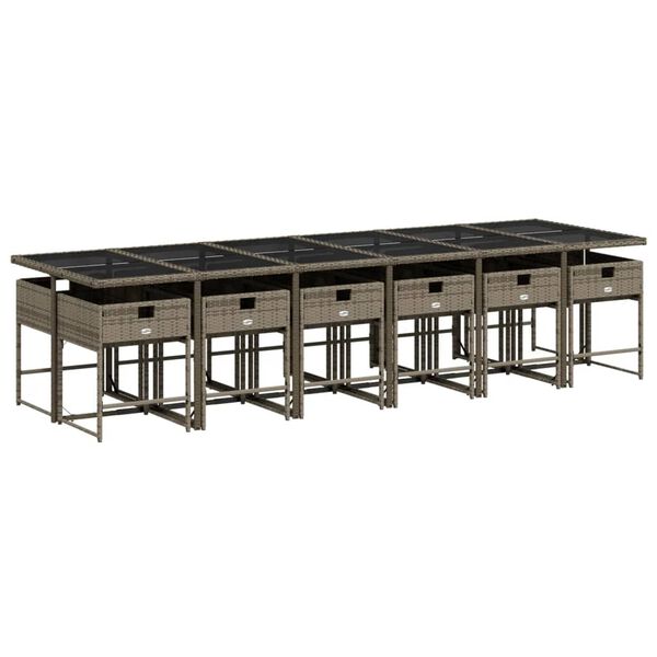 vidaXL Ensemble &agrave; manger de jardin coussins 13 pcs gris r&eacute;sine tress&eacute;e