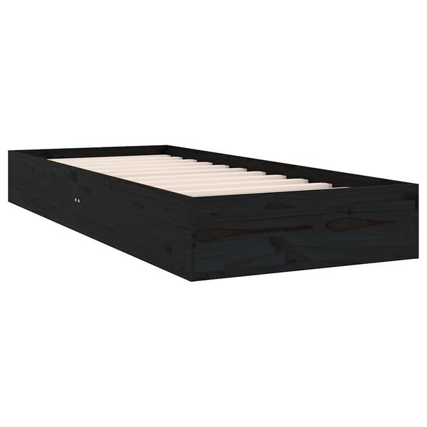 vidaXL Cadre de lit sans matelas noir bois massif 75x190 cm
