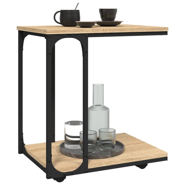 vidaXL Table d'appoint à roues Chêne sonoma 50x35x55,5 cm