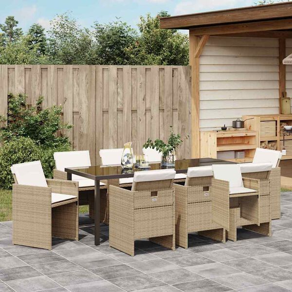 vidaXL Ensemble de salle &agrave; manger pour jardin 9 pcs Beige polyrotin