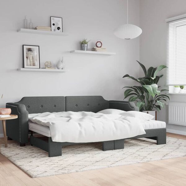 vidaXL Lit de jour avec gigogne et matelas gris foncé 80x200 cm tissu