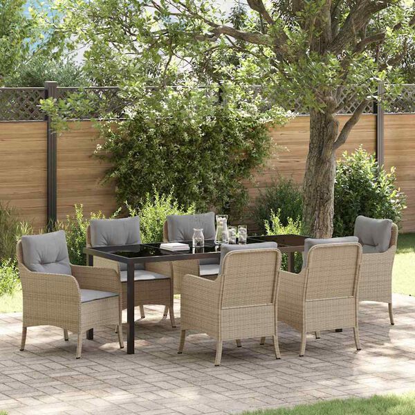 vidaXL Ensemble de salle &agrave; manger pour jardin 7 pcs Beige polyrotin