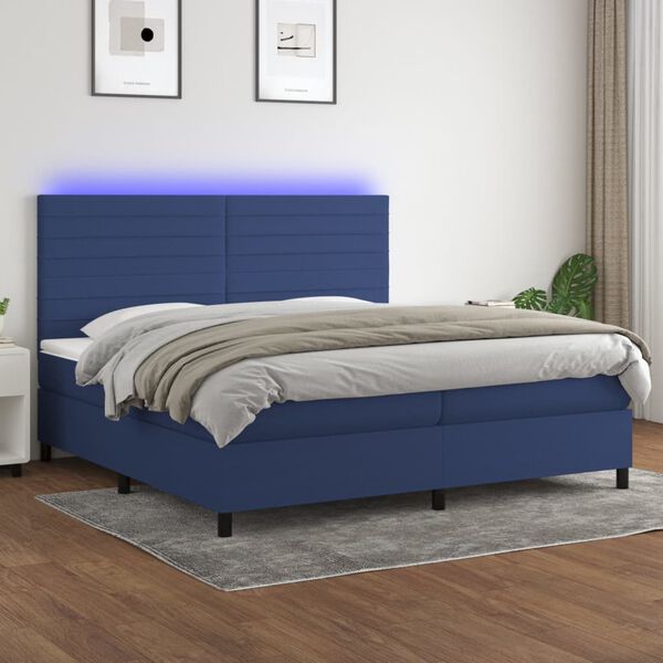 vidaXL Sommier &agrave; lattes de lit et matelas et LED Bleu 200x200 cm Tissu