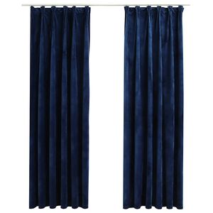 vidaXL Rideaux occultants et crochet 2pcs Velours Bleu fonc&eacute; 140x225cm