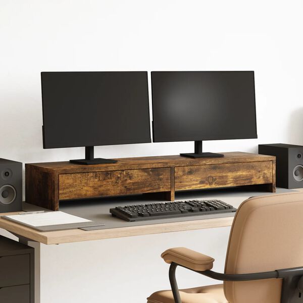 vidaXL Support de moniteur avec tiroirs ch&ecirc;ne fum&eacute; bois d'ing&eacute;nierie