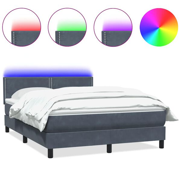 vidaXL Sommier &agrave; lattes de lit et matelas et LED gris fonc&eacute; 140x220cm velours