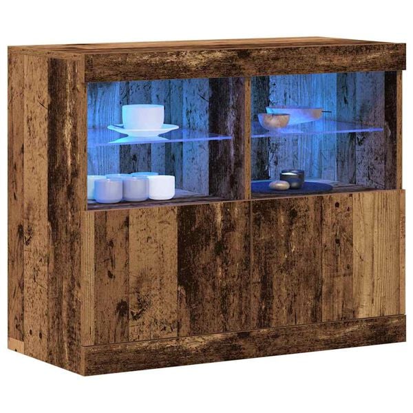 vidaXL Buffet LED Marron 81 x 37 x 66,5 cm Bois d'ing&eacute;nierie