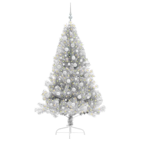 vidaXL Sapin de Noël artificiel pré-éclairé Argent 180 cm PET