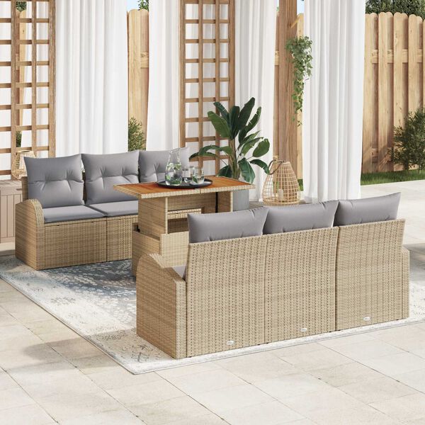 vidaXL Ensemble de canap&eacute; de jardin 7 pcs Beige Poly rotin