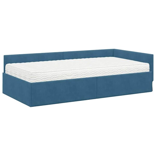 vidaXL Cadre de lit d'angle avec matelas Autre 2 pcs Bleu Velours