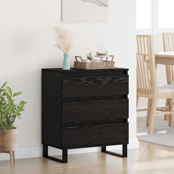 vidaXL Buffet avec tiroir Ch&ecirc;ne noir 60 x 35 x 70 cm Bois d'ing&eacute;nierie