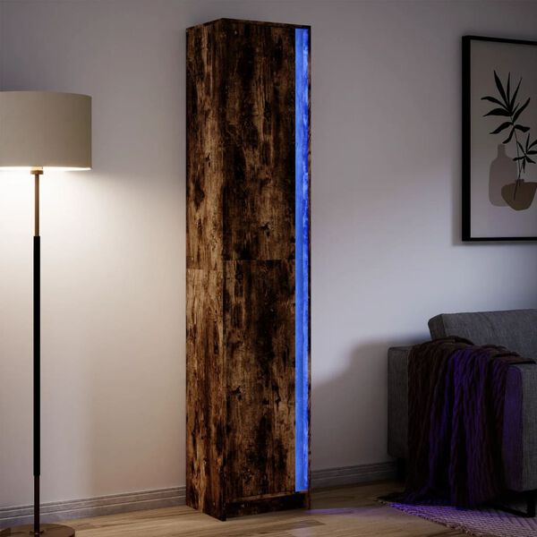 vidaXL Buffet haut LED chêne fumé 41,5x32,5x200 cm bois d’ingénierie