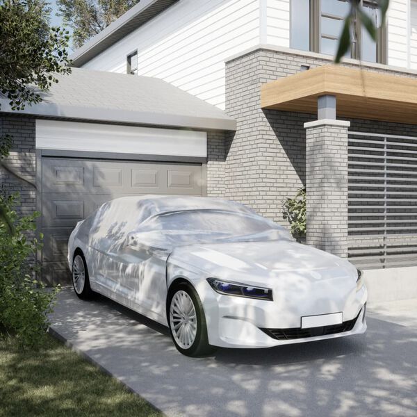 vidaXL Demi-housse de voiture avec crochets argent&eacute; XL PEVA