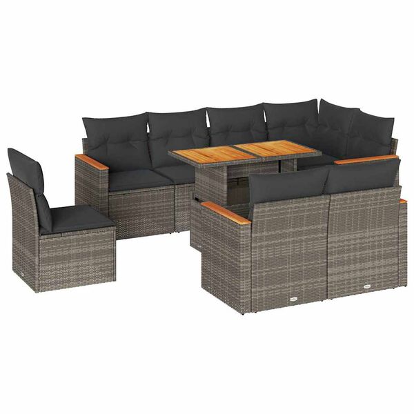 vidaXL Salon de jardin avec coussins 9 pcs gris résine tressée acacia